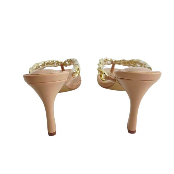 Dolce Vita Tan & Gold Player Chain Slide Thong Sandal Heels Size 9.5 - Picture 5 of 8